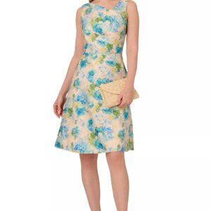 Adrianna Papell Women's Jacquard Asymmetric-Neck Dress - Ivory/Blue, MSRP:199$